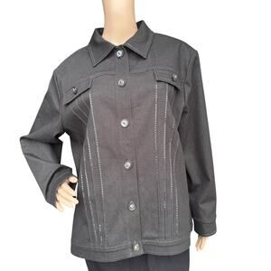 St. John Sport Fall 2002 Black Paillette Stretch Jacket, Size XL, Button Front